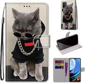 Voor Xiaomi Redmi 9 Power / Note 9 4G Gekleurde tekening Cross Texture Horizontale Flip PU lederen tas met houder & kaartsleuven & portemonnee & Lanyard (Golden Chain Grey Cat)