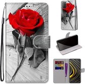 Voor Xiaomi Poco M3 Gekleurde Tekening Cross Textuur Horizontale Flip PU Lederen Case met Houder & Kaartsleuven & Portemonnee & Lanyard (Hout Rode Roos)