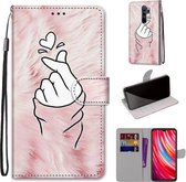 Voor Xiaomi Redmi Note 8 Pro Gekleurde Tekening Cross Textuur Horizontale Flip PU Lederen Case met Houder & Kaartsleuven & Portemonnee & Lanyard (Roze Handen Hart)