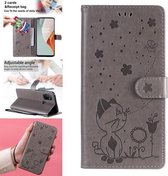 Voor OnePlus Nord N100 5G Cat Bee Embossing Pattern Schokbestendig horizontaal Flip lederen hoesje met houder & kaartsleuven & portemonnee (grijs)