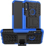 Bandentextuur TPU + PC schokbestendig telefoonhoesje voor Huawei Honor 8A / Y6 2019, met houder (blauw)