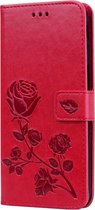 Samsung Galaxy J6 Plus Hoesje - Mobigear - Flowers Serie - Kunstlederen Bookcase - Rood - Hoesje Geschikt Voor Samsung Galaxy J6 Plus