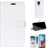 Voor Motorola Moto E7 Pure Kleur Horizontale Flip PU Lederen Case met Houder & Kaartsleuven & Portemonnee & Fotolijst (Wit)