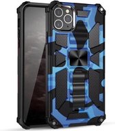 Camouflage Armor Shockproof TPU + PC magnetische beschermhoes met houder voor iPhone 11 Pro Max (donkerblauw)