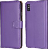 Leren horizontale flip-holster voor iIPhone XS Max, met magnetische sluiting en beugel en kaartsleuf en portemonnee (paars)