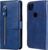 Voor Google Pixel 4a 4G Fashion Kalf Textuur Rits Horizontale Flip Leren Case met Houder & Kaartsleuven & Portemonnee (Blauw)