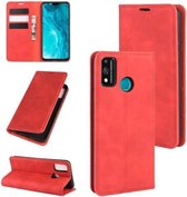 Voor Huawei Honor 9X lite Retro-skin Business magnetische zuignap lederen tas met houder & kaartsleuven & portemonnee (rood)