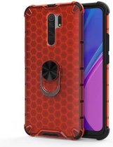 Voor Xiaomi Redmi 9 schokbestendige honingraat PC + TPU ringhouder beschermhoes (rood)