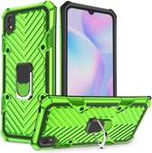 Voor Xiaomi Redmi 9A Cool Armor PC + TPU schokbestendig hoesje met 360 graden rotatie ringhouder (groen)