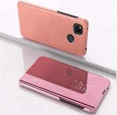 Voor Geschikt voor Xiaomi Redmi 9C vergulde spiegel horizontale flip lederen tas met houder (roségoud)