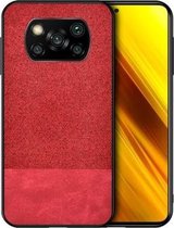 Voor Xiaomi Poco X3 NFC schokbestendig splicing PU + stoffen beschermhoes (stiksel rood)