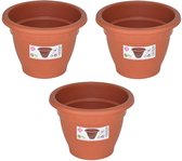 Set van 3x stuks terra cotta kleur ronde plantenpot/bloempot kunststof diameter 14 cm - Plantenbakken/bloembakken voor buiten