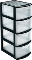 Caisson/organisateur de bureau avec 4x tiroirs noir/transparent - L39 x l28,5 x H78 cm - Rangement/tiroirs de rangement