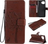 Voor Motorola Moto G 5G Tree & Cat Pattern Pressed Printing Horizontale Flip PU Leather Case met houder & kaartsleuven & portemonnee & Lanyard (bruin)