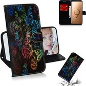 Gekleurde tekening patroon Kleurrijke magnetische gesp Horizontale flip PU lederen tas met houder & kaartsleuven & portemonnee & lanyard voor Galaxy S9 + (Butterfies)