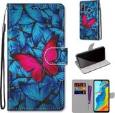 Voor Huawei P30 Lite Gekleurde Tekening Cross Textuur Horizontale Flip PU Lederen Case met Houder & Kaartsleuven & Portemonnee & Lanyard (Blauw Rood Vlinder)