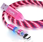 TOPK AM22 USB naar USB-C / Type-C 540 graden buigbare streamerbal magnetische datakabel, kabellengte: 1m (rood)