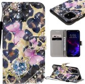 Voor iPhone 11 3D Geschilderd Patroon Horizontale Leren Flip Case, met Portemonnee & Houder & Kaartsleuven & Lanyard (Roze Vlinder)