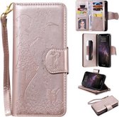 Voor iPhone 11 Pro Max vrouw en kat reliëf horizontale flip lederen tas, met portemonnee & houder & kaartsleuven & fotolijst & spiegel & lanyard (roségoud)