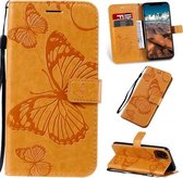 Geperst afdrukken Vlinderpatroon Horizontale flip PU lederen tas met houder & kaartsleuven & portemonnee & lanyard voor iPhone 11 Pro Max (geel)