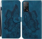 Voor Xiaomi Mi 10T Pro 5G Retro Skin Feel Butterflies Embossing Horizontale Flip lederen tas met houder & kaartsleuven & portemonnee (blauw)