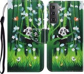 Voor Samsung Galaxy S21 5G Gekleurde Tekening Patroon Horizontale Flip PU Lederen Case met Houder & Kaartsleuven & Portemonnee & Lanyard (Panda)