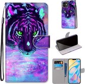 Gekleurde tekening Cross Texture Horizontale Flip PU lederen tas met houder & kaartsleuven & portemonnee & lanyard voor iPhone 12/12 Pro (Tiger Drinking Water)