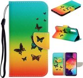 Voor Samsung Galaxy A50 Gekleurd Tekening Patroon Horizontaal Flip TPU + PU Lederen Hoesje met Houder & Kaartsleuven & Portemonnee & Lanyard (Regenboogvlinder)