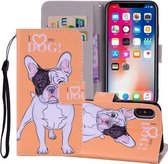 Hearted Dog Pattern Gekleurde tekening Horizontale leren flip-hoes voor iPhone X / XS, met houder en kaartsleuven en portemonnee en draagkoord