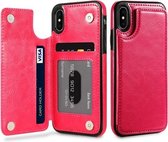 FLOVEME voor iPhone X / XS Crazy Horse Texture Horizontale Flip lederen beschermhoes met kaartsleuven en houder (Rose Red)