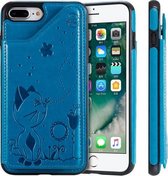 Voor iPhone 8 Plus / 7 Plus Cat Bee Embossing Pattern Schokbestendige beschermhoes met kaartsleuven en fotolijst (blauw)