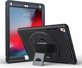 Voor iPad 9,7 inch (2017) 360 graden rotatie PC + TPU beschermhoes met houder en draagriem (zwart)