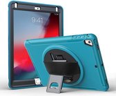 Voor iPad 9,7 inch (2017) 360 graden rotatie pc + TPU beschermhoes met houder en draagriem (lichtblauw)