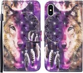 Voor iPhone X / XS 3D Geschilderd Patroon Horizontale Flip Leren Case met Houder & Portemonnee & Kaartsleuf & Lanyard (Windgong Wolf)