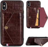 Voor iPhone XS Max Krokodilpatroon PU + TPU + PVC Breukvast gsm-hoesje met magnetische onzichtbare houder & houder & kaartsleuven (bruin)