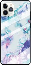 Voor iPhone 11 Pro Max marmeren patroon glas beschermhoes (inkt paars)