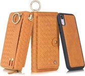 Voor iPhone XR POLA Multifunctionele Fashion Weave Magnetische Horizontale Flip Leren Case met Kaartsleuven & Portemonnee & Fotolijst & Lanyard (Bruin)