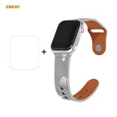 Voor Apple Watch Series 6/5/4 / SE 44 mm Hat-Prince ENKAY 2-in-1 camouflagetextuur PU lederen horlogeband + 3D volledig scherm PET gebogen Hot Bending HD-schermbeschermfolie (lichtgrijs)