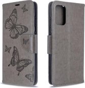 Voor Galaxy S20 Ultra Embossing Two Butterflies Pattern Horizontale Flip PU Leather Case met houder & kaartsleuf & portemonnee & lanyard (grijs)