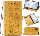 Voor Galaxy Note 10 Lite / A81 Leuke Kat en Hond Reliëf Horizontale Flip Leren Case met Beugel / Kaartsleuf / Portemonnee / Lanyard (Geel)