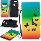 Voor OnePlus 5T Gekleurd tekeningpatroon Horizontaal Flip TPU + PU lederen hoesje met houder & kaartsleuven & portemonnee & lanyard (regenboogvlinders)