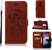 Windgong Uil Embossing Patroon Horizontaal Leren Flip Hoesje met Houder & Kaartsleuven & Portemonnee Voor OnePlus 6 (Bruin)