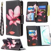 Voor Samsung Galaxy Note 10 Gekleurde Tekening Patroon Rits Horizontale Flip Lederen Case met Houder & Kaartsleuven & Portemonnee (Lotus)