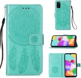 Voor Galaxy A41 Dream Catcher Printing horizontale flip lederen tas met houder & kaartsleuven & portemonnee & lanyard (groen)