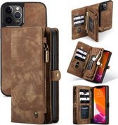 Voor iPhone 12 Pro Max CaseMe-008 Afneembare multifunctionele horizontale lederen flip-hoes met kaartsleuf en houder & ritsportemonnee en fotolijst (bruin)