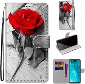 Voor Huawei Honor 9X Lite Gekleurde tekening Cross Texture Horizontale Flip PU lederen hoes met houder & kaartsleuven & portemonnee & lanyard (B10 Wood Red Rose)