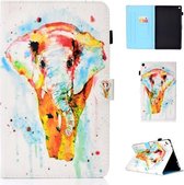 Voor Amazon Kindle Fire HD 10 Gekleurde tekening stiksels Horizontale flip lederen tas, met houder en kaartsleuven (aquarel olifant)