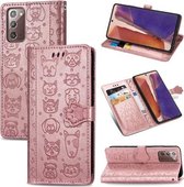 Voor Samsung Galaxy Note20 Leuke Kat en Hond Reliëf Horizontale Flip Leren Case met Beugel / Kaartsleuf / Portemonnee / Lanyard (Rose Goud)