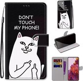 Voor Samsung Galaxy S21 Ultra 5G Gekleurde Tekening Cross Textuur Horizontale Flip PU Lederen Case met Houder & Kaartsleuven & Portemonnee & Lanyard (Middelvinger Witte Kat)