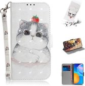 Voor Huawei P Smart 2021 3D Gekleurde Tekening Horizontale Flip Leren Case met Houder & Kaartsleuven & Portemonnee & Lanyard (Leuke Kat)